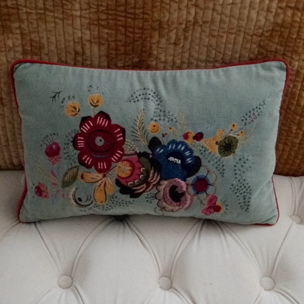 Vintage Embroidered Velvet Pillow